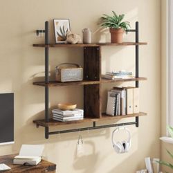 Bestier Floating Pipe Shelving Kitchen Shelves Wall Mounted 3 Tier 41.5" Ladder Coffee Bar Shelf Hanging with Circular Tube, Display Bookshelf Storage