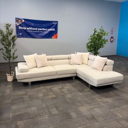 NEW 🛋️ Creme Beige Modern Sectional Sofa + Adjustable Headrest