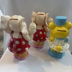 Vintage Charles Fazzino Piggy Banks – Elephant & Bear Set (1983)