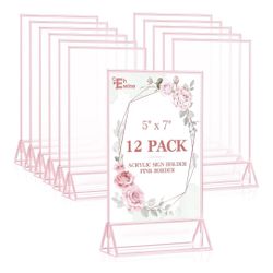 Acrylic Sign Holders 5x7 Pink Border 12 Pack