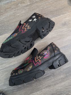 Farm Rio Black Embroidered Platform Loafers – 10