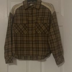 Brand New Ladies Brown Plaid Long Sleeves Top Sizes M-L & XL 
