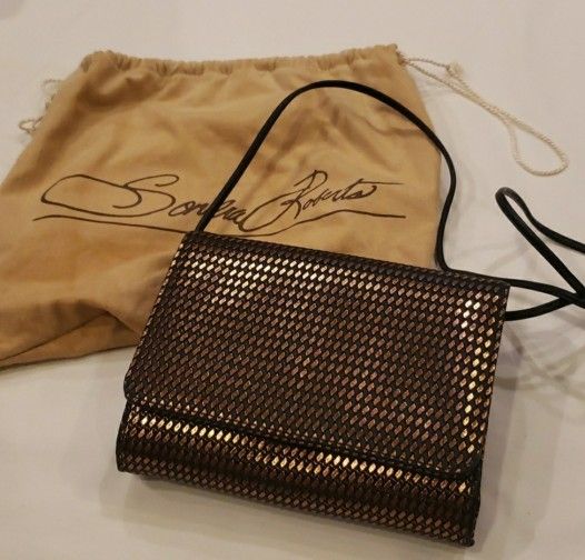 Vtg Sondra Roberts Copper Metallic & Black Purse