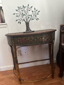 Vintage Rattan Bamboo Half Moon Console Table
