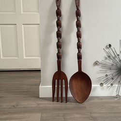 Mid Century Modern Wood Utensils - 39 Inches