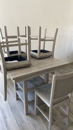 Gray Wood Dining Table and Chairs Set