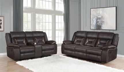 651354-S2 Greer 2-piece Upholstered Reclining Sofa Set Brown