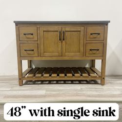 48” Solid Wood Bathroom Vanity Cabinet with Stone Countertop (Open Box)