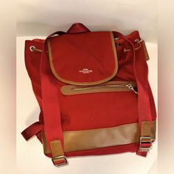 PRE-OWNED COACH RED/BROWN FULL -SIZE-BACKPACK BAG INCLUDES STORAGE BAG 