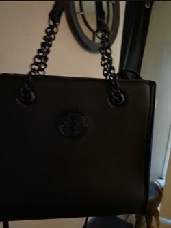 Authentic Tory Burch Black Leather Tote Bag