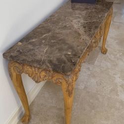 Chippendale Style Marble Mahogany Console/Entry Table And Coffee Table
