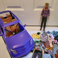 Huge Barbie Ken Clothes Lot With Purple SUV - EUC 