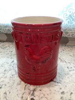 Large Ceramic Kitchen Utensil Holder With Rooster Design