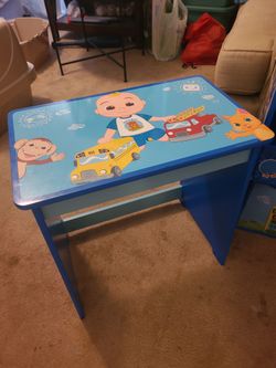 Children's Cocomelon toy bin organizer and small desk