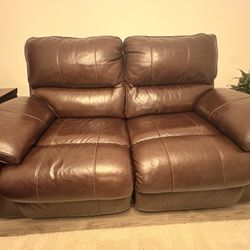 Ashley Furniture Brown Leather Reclining Loveseat – Real Leather, Like New!