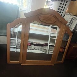 Wooden Double Folding Mirror 