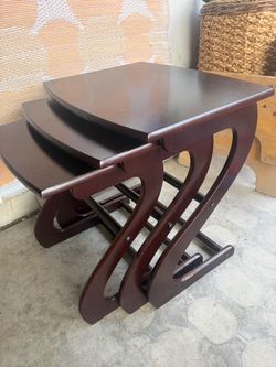 Mahogany Wood Nesting Tables Set of 3
