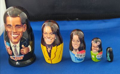 Former President Barack Obama and Family Nesting Dolls Manufactured by Golden Cockerel