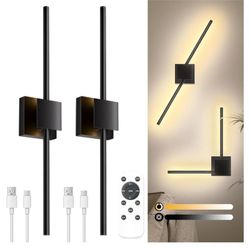 Battery Operated Wall Sconce with Remote Control, Dimmable Wall Sconces Set of Two with DIY Independently Rotatable Lamp, 3000K-6000K LED Wall Lights 