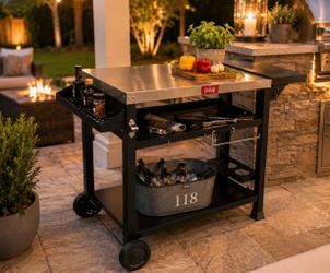Feasto Stainless Steel Top Metal Framed Rolling BBQ Prep Cart Table! Good Condition! Retails $149.99 50x22x33in