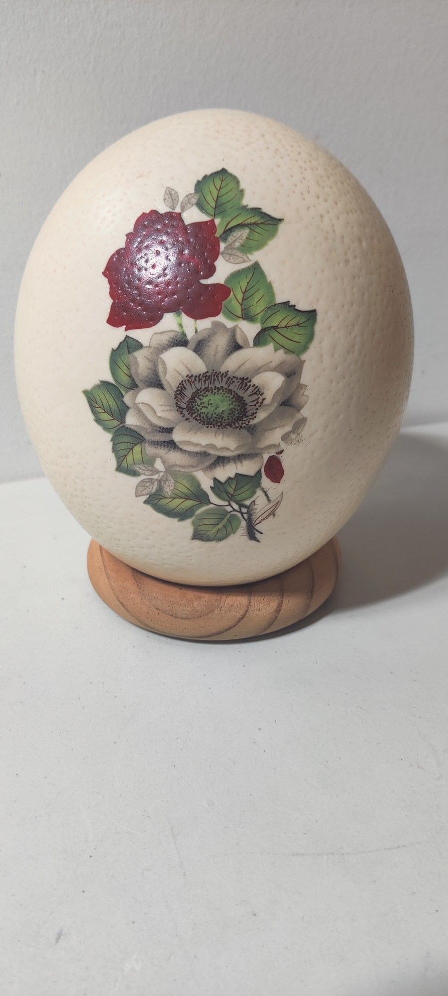 Vintage Ostrich Egg With Flower Art Real Genuine Ostrich Egg