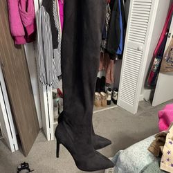 Black Suede Thigh High Boots 