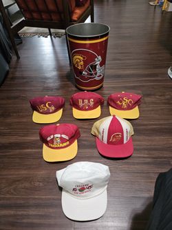 USC Trojans 15 Inch Metal Wastebasket Wincraft Made in USA $40. Hats Not Included But Also For Sale!
