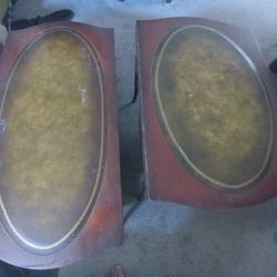 Antique MCM Leather Top Mahogany  Coffee And End Table 