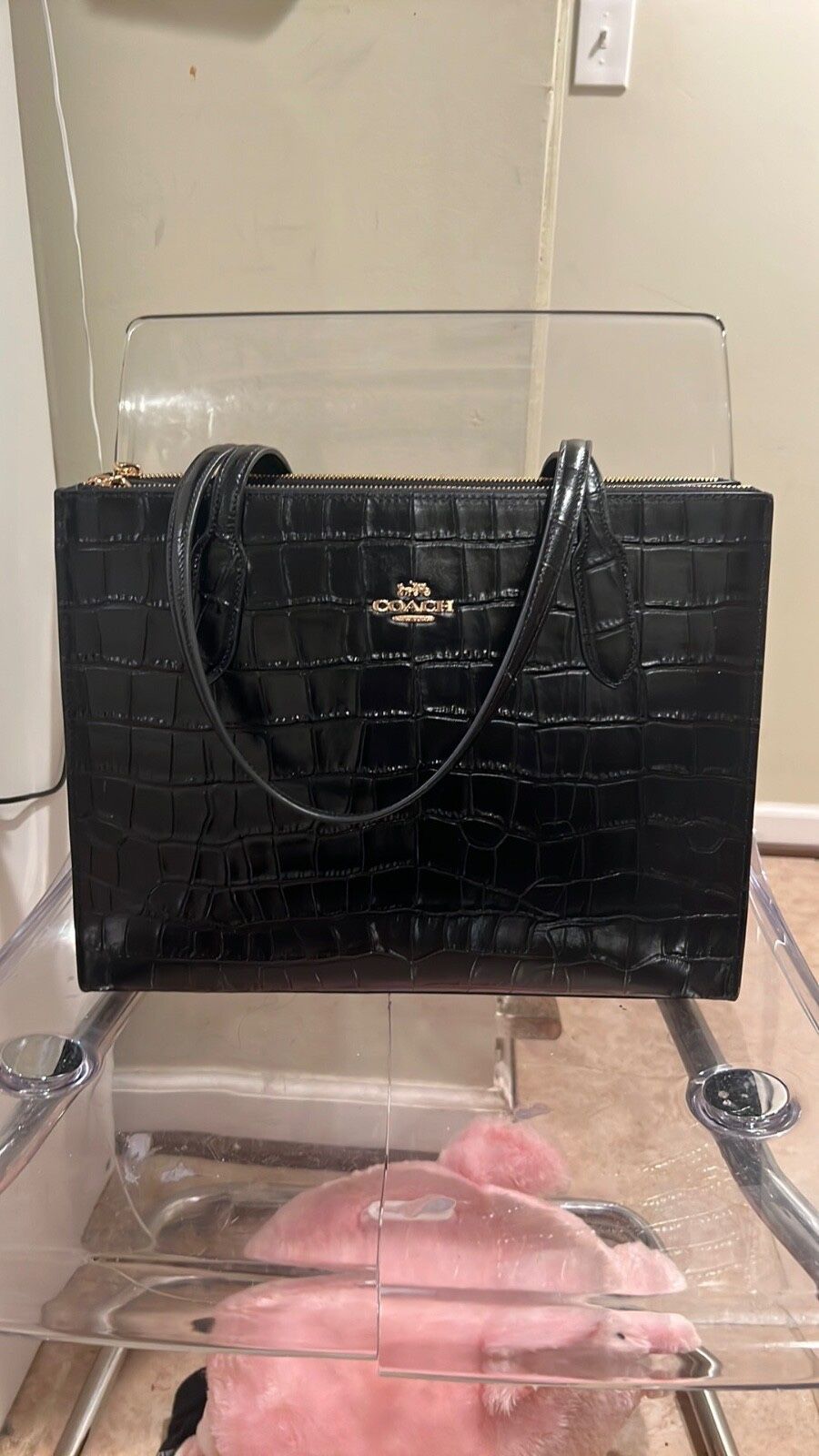 Coach Nina Tote Black Croc Embossed Leather