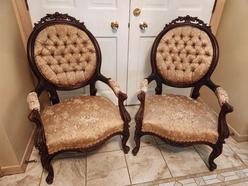 Pair Of Two Beautiful Antique Parlor Chairs-Lovely Carving