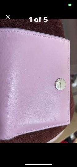 Leather Bifold Wallet Pink color outside caramel color inside  4”xL x 1/8"W x 3-1/2”h RFID