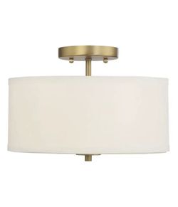 Meridian M60008NB Semi Flush - white Fabric Shade with Natural Brass