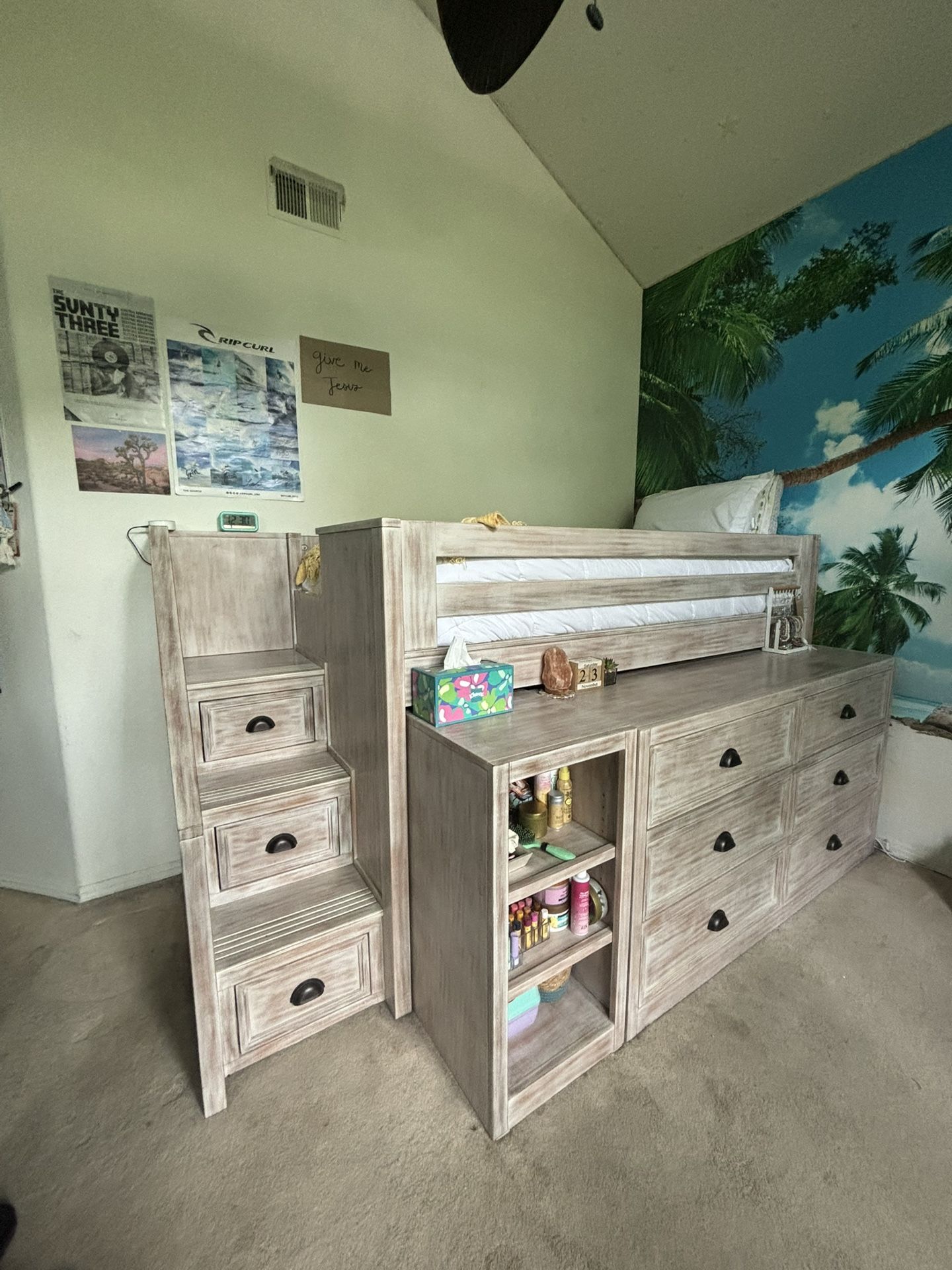 TWIN LOFT BED WITH STORAGE AND DRESSER