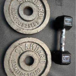 (2) 25lb Steel Plates & (1) 15lb Hex Dumbbell Set