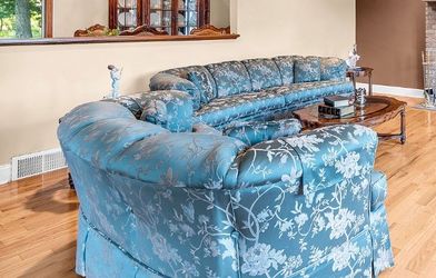 Blue Floral Curved Sectional Sofa