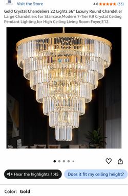 Gold Crystal Chandeliers 22 Lights 36" Luxury Round Chandelier Large Chandeliers for Staircase,Modern 7-Tier K9 Crystal Ceiling Pendant Lighting,for H