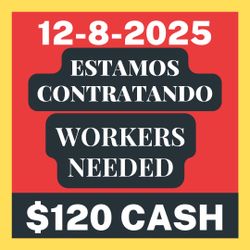 Workers Needed Busco Empleado Monday, Lunes 12/8