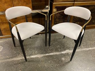 RESTORATION HARDWARE Arno Fabric Dining Armchairs in Black Oak/Brass (Set of 2)