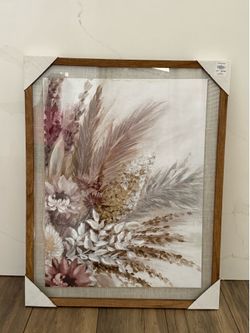 Boho floral framed art - wood frame  23x29