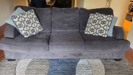 Gray Fabric 3-Seat Sofa with Accent Pillows