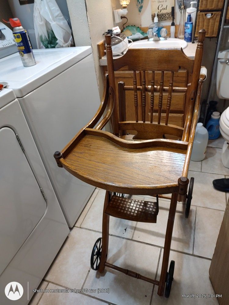 1900s High Chair Folds Down To Stroller