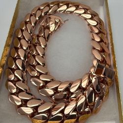 🌹💎 Chain 20mm Miami Cuban Link Rose Gold Plated Chain Necklace 18k & 14k👑