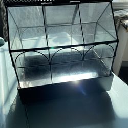 Glass green house - decor 10 inches high/ 9 .5 inches wide / 5.5 inches deep can succulents in lt