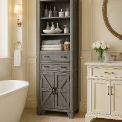 Bathroom Storage Cabinet, 72" Tall Farmhouse Storage Cabinet with 2 Drawers, Adjustable Shelves & Barn Door, Cabinet for Bathroom, Living Room, Kitche