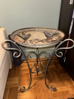 Shallow Antique Birdbath with Three Leg Stand