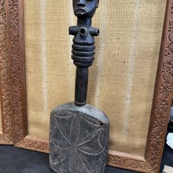 Antique African Fang People Figural Gong Percussion Instrument Gabon Hand Carved