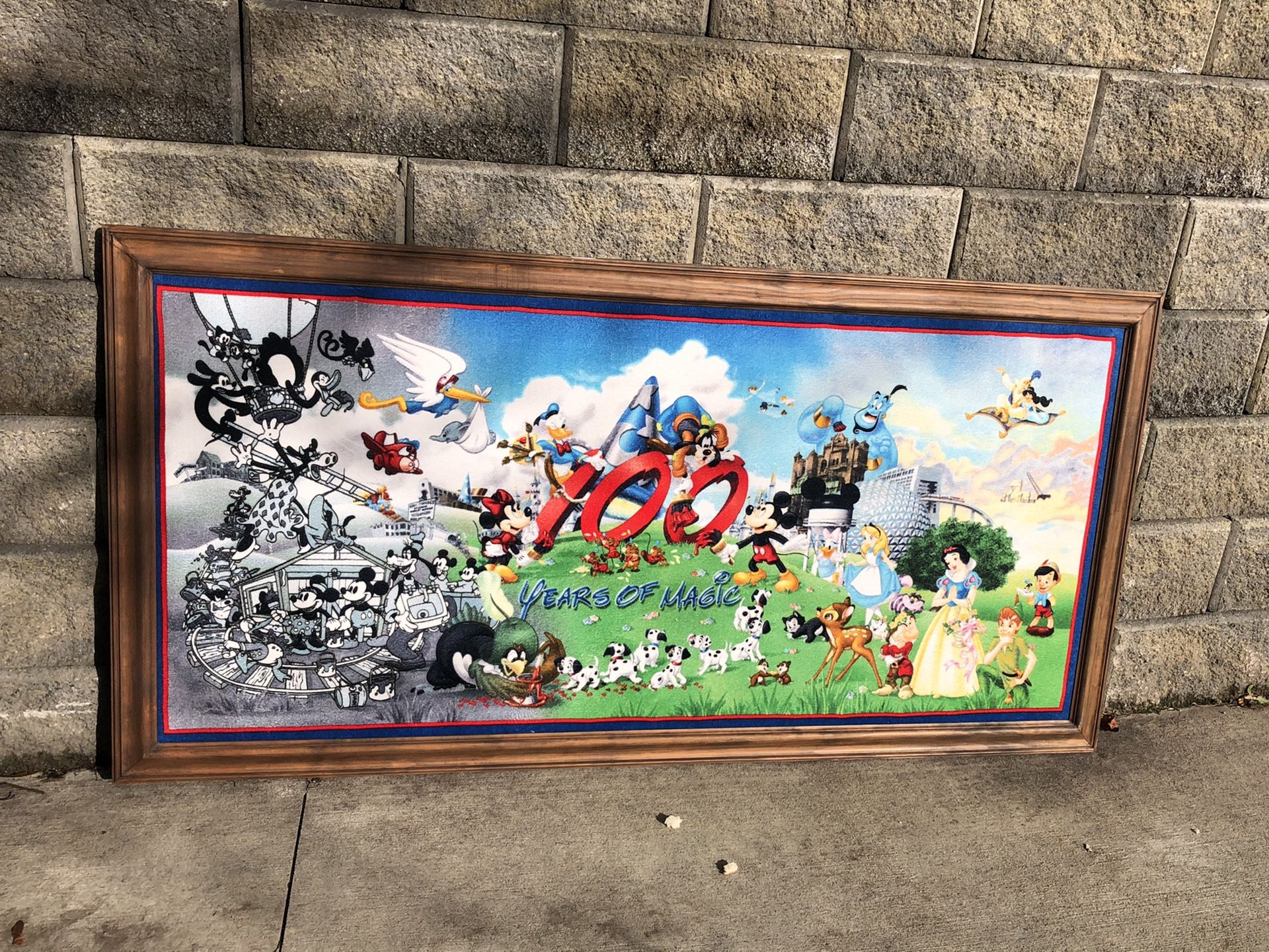 68” x 34” LARGE FRAMED 100 YEARS OF DISNEY WALL MURAL PICTURE