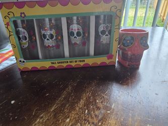 Day Of The Dead Shot Glass Set And Single Shot Glass