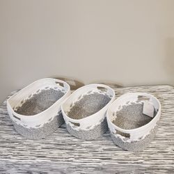 Multipurpose Rope Baskets Set of 3 Gray and White 