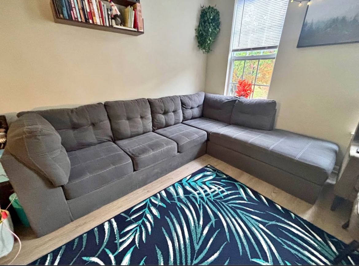 Long Stationary Grey Couch